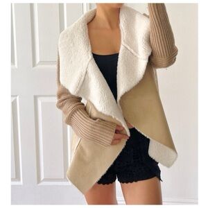 Faux Suede Asymmetrical Sherpa Sweater